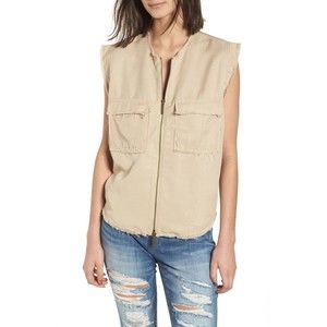 True Religion Women's Zip Front Utility Pocket Cargo Vest Tank Beige Size M